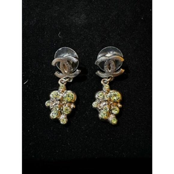 CHANEL GREEN‎ Crystal CC Drop Earrings*Silver & Green*Velvet Gift Box*PIERCED - Picture 2 of 6